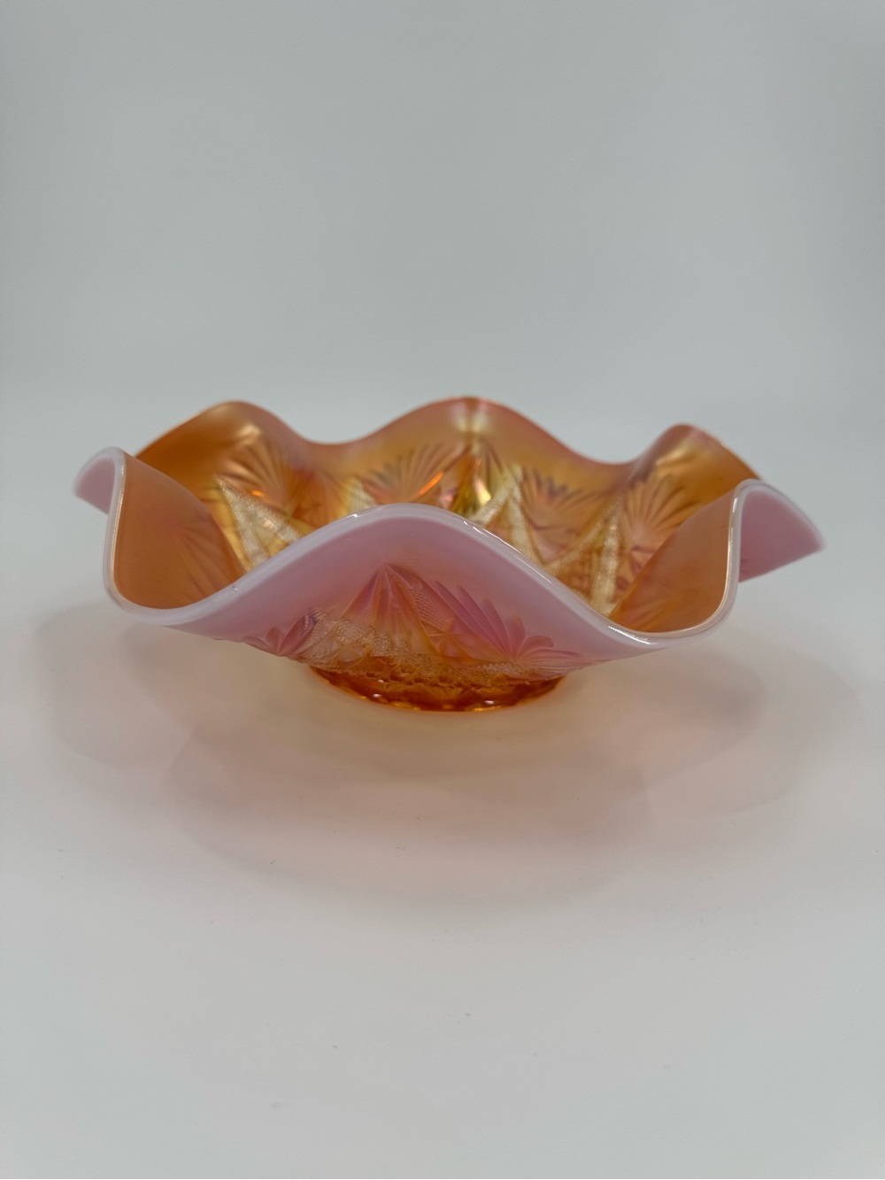 Antique Dugan Peach Opalescent Carnival Glass Reflecting Diamonds Bowl